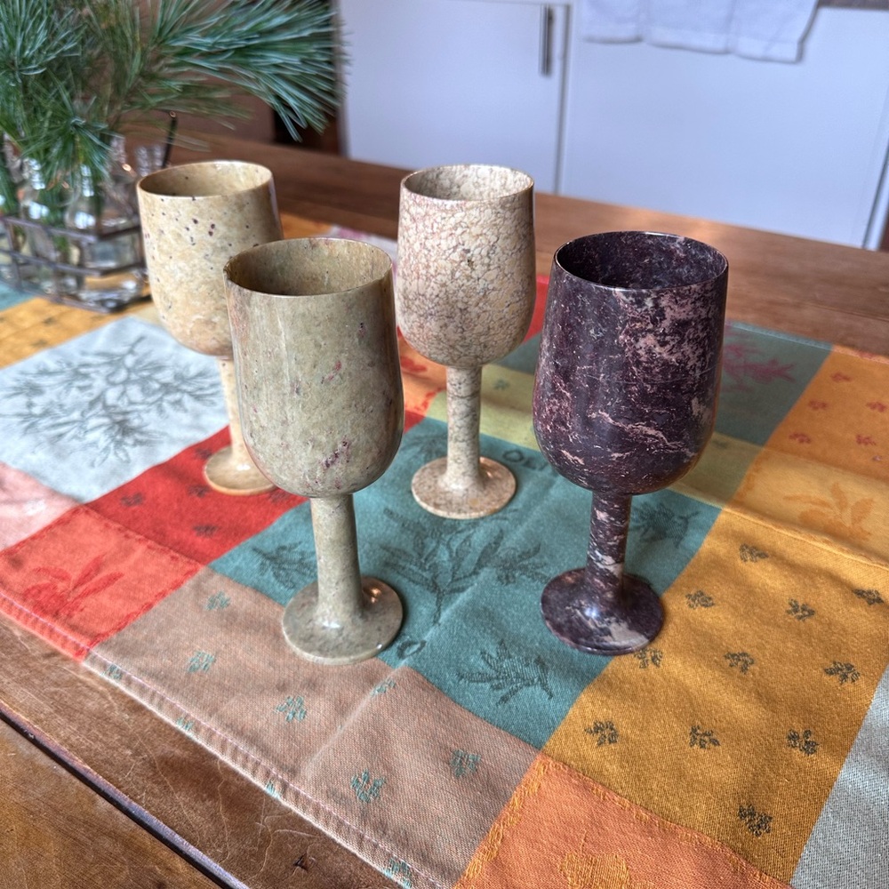 Set of Four Vintage Stone Goblets. Guc